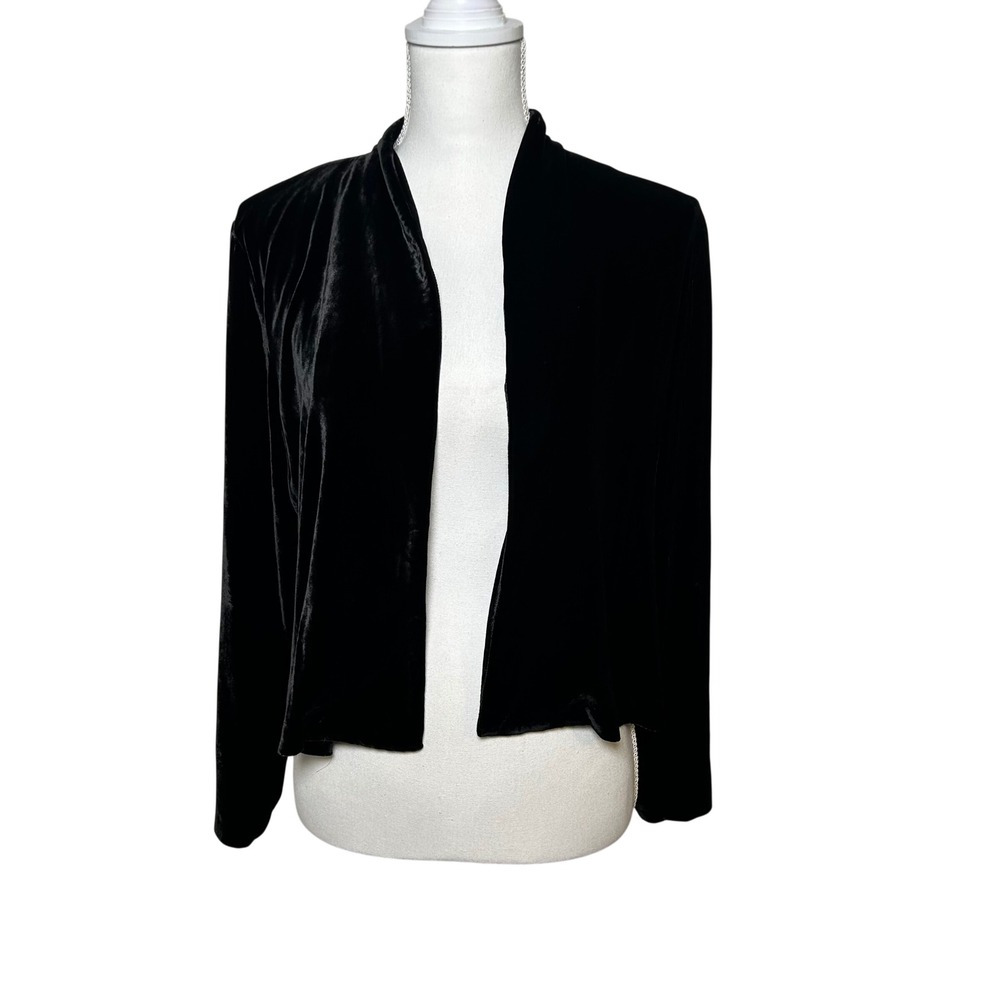 Eileen Fisher Women Bolero Cardigan Black Silk Velvet Open Front Shawl Collar S